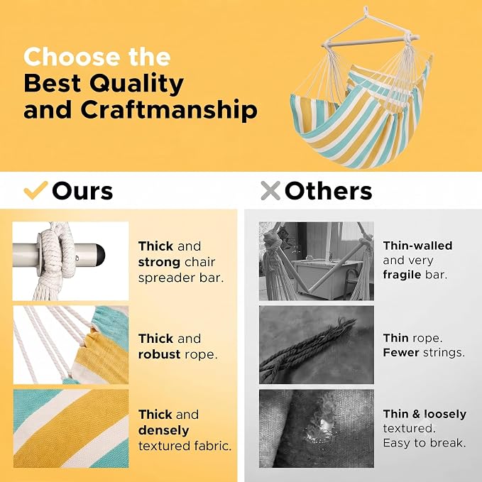 ADVOKAIR Hammock Chair Swing, Heavy-Duty Hanging Rope Swing Seat Supports 500 Lbs, Ideal for Outdoor Patio, Backyard, Porch, Deck & Indoor Bedroom Use