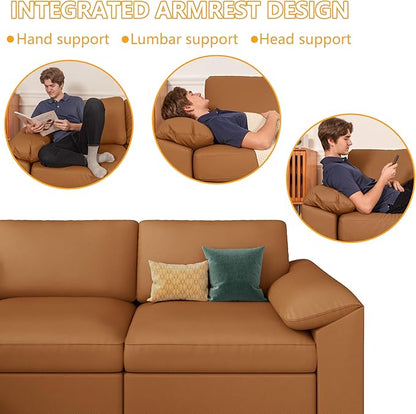 EASE MOOSE Leather Sectional Sofa, Oversized Faux Leather Sectional, Wide Deep Modular Couch, Scratch Resistant Material Sofas, U Shaped Couch,Brown