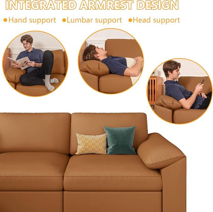 EASE MOOSE Oversized U Shaped Couch,Modular Sectional Convertible Sofa with Wide Deep,Extra Large Faux Leather Scratch Resistant Modern Couch for Big Spaces,Brown