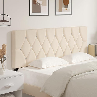 VECELO Tufted Upholstered Headboard Queen Size, with 6 Adjustable Height from 39.8" to 49.8", Button Diamond Design, Easy Assembly, Beige