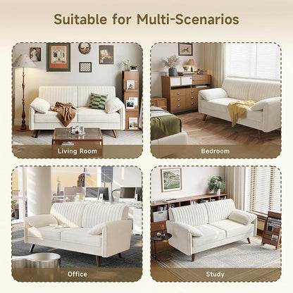 ONBRILL 64.5" Loveseat Sofa, Chenille Loveseat Couch for Living Room, 23.2" Deep Seat Love Seat with Padded Arms, Comfy Modern Small Couches for Bedroom, Small Spaces, Dorms, Office, Beige