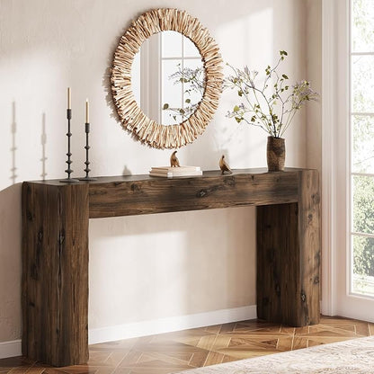 Solid Wood Console Table, 63-Inch Farmhouse Sofa Table Behind Couch for Entryway, Living Room, Foyer, Easy Assembly (Dark Brown)
