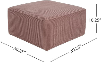 Christopher Knight Home Isa Square Ottoman Footstool, Corduroy Pouf Poufee Footrest Ottoman Large Seat, Modern Side Table for Living Room Bedroom Home Decor, Pink, 30"