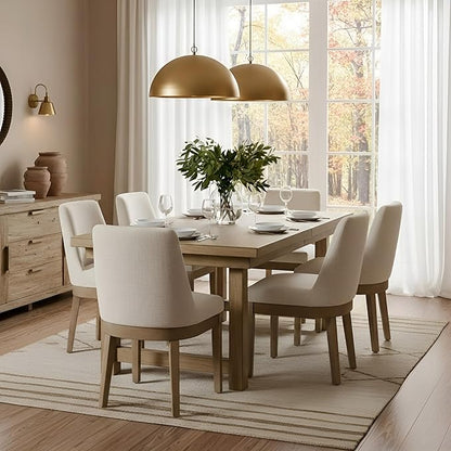 RIVOVA Upholstered Dining Chairs Set of 6, Modern Wooden Dining Room Chair Linen Fabric Kitchen Chairs Farmhouse Dinner Chair with Hardwood Frame, Beige