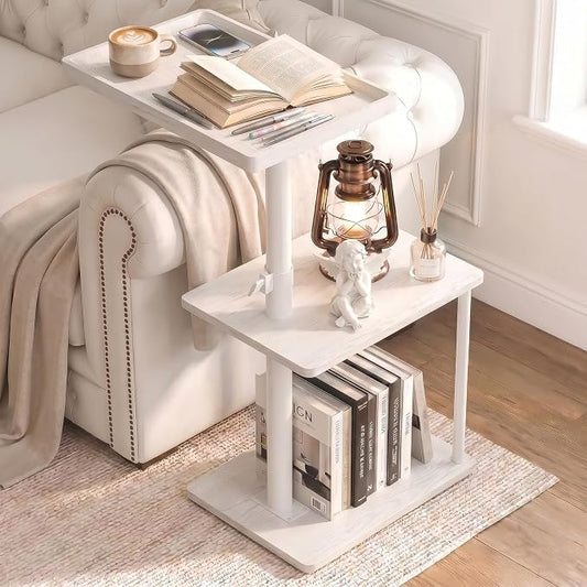 Faesun C Table End Table Adjustable Height, 360°Swivel TV Tray Table for Small Spaces, Small Nightstand for Living Room, Bedroom, White