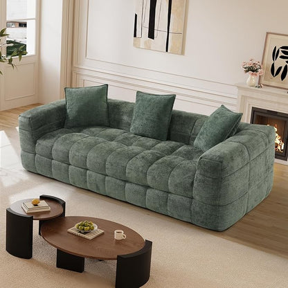 89.8" Boneless Couch,Comfy Cloud Sectional Sofa with Deep Seat,Modern Upholstered Chenille Love Seat Sofa, Oversized Couches for Living Room, No Assembly Required Tufted Sofas, Green
