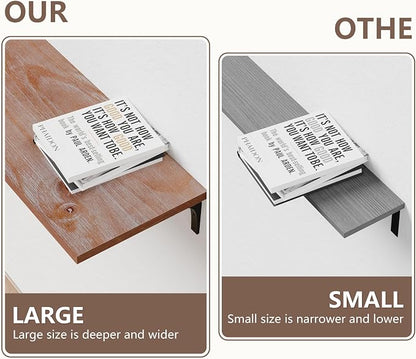 12 Inch Deep Floating Shelves Set of 4, 48 Inch Extra Wide Brown Solid Wood Wall Shelves, 4ft Heavy Duty Farmhouse Wall Mounted Shelving for Kitchen, Living Room & Bedroom