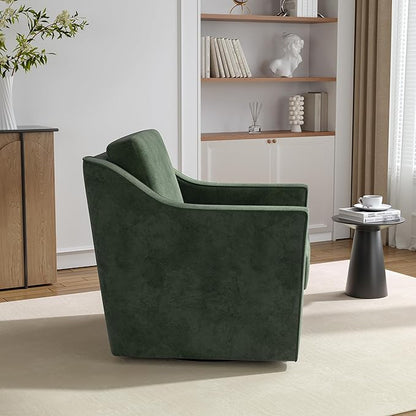 Swivel Accent Chairs Set of 2, 360° Swivel Upholstered Club Armchairs for Living Room, Comfy Single Sofa Reading Chair with Deep Seat, Metal Swivel Base, Chenille Fabric, Green