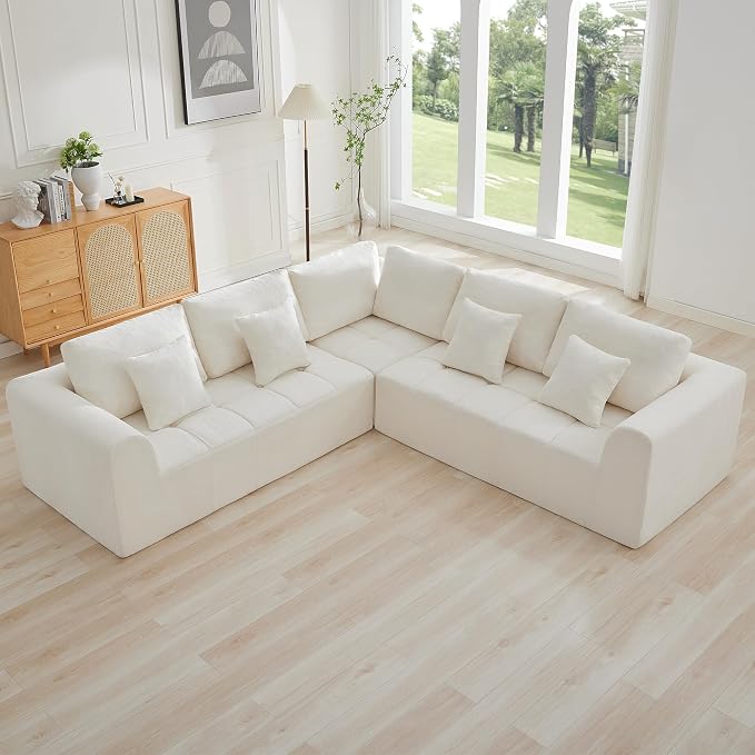110'' Boneless Modular Couches for Living Room, Compressed Cloud Sectional Modern Sofa, L Shaped 5 Seater Upholstered Memory Foam Oversized Sofa, No Assembly, Chenille Beige