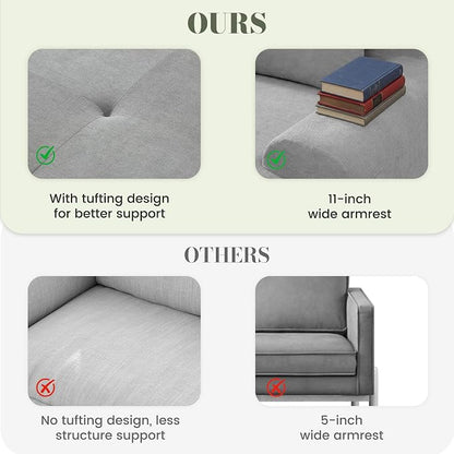 GRUSIGN 108'' Modular Sectional Boneless Couch, Tufted Cloud Sectional Couches for Living Room, L Shape Deep Seat Sofa with Ottoman & 3 Throw Pillows,Corduroy Oversized Couch,Light Grey
