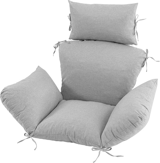 Egg Chair Cushion with 8 Securing Straps, Water-Repellent & Fade-Resistant Faux Linen, Removable Cover, Replacement Cushion for Most Single Outdoor Hanging Swing Egg Chairs – Light Grey