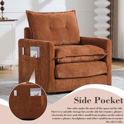 Swivel Accent Chair, Modern Swivel Barrel Chair for Living Room, 360 Degree Comfy Square Accent Barrel Chair, Upholstered Sofa Armchair for Bedroom,Reading, Chenille, Brown