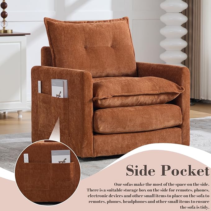 Swivel Accent Chair Set of 2, Modern Swivel Barrel Chair for Living Room, 360 Degree Comfy Square Accent Barrel Chair, Upholstered Sofa Armchair for Bedroom,Reading, Chenille, Brown