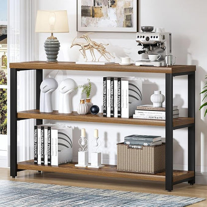 EXCEFUR Industrial Metal & Wood Console Tables for Living Room, Entryway Table with 3 Tier Storage Shelves, Sofa Hallway Table Behind Couch, Rustic Brown, 47 Inch