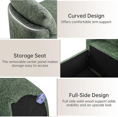 Usaint 58.3" Storage Ottoman Bench with Pillows, Upholstered End of Bed Bench with Arms, Footrest Stool Bench for Bedroom, Living, Window, Entryway and Hallway, Green