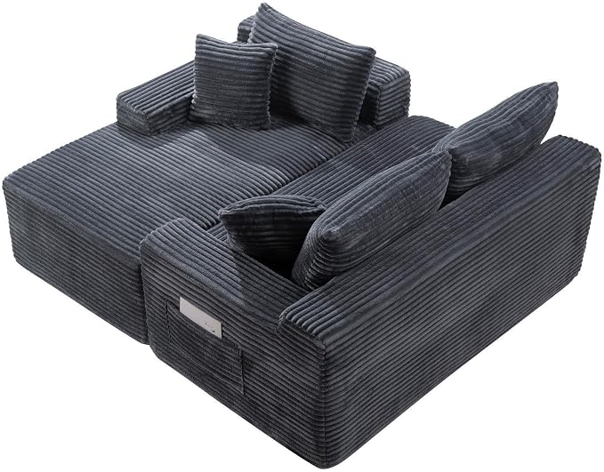 106-Inch Oversized U-Shaped Left Facing Corner Compressed Sofa Modular Boneless Cloud Sectional Sofa Floor Foam Couch W/Chaise & Ottoman, Corduroy Corner Boneless Cloud Couch