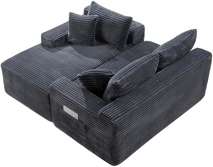 106-Inch Oversized U-Shaped Left Facing Corner Compressed Sofa Modular Boneless Cloud Sectional Sofa Floor Foam Couch W/Chaise & Ottoman, Corduroy Corner Boneless Cloud Couch