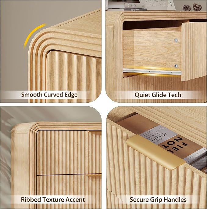 Decofy Fluted Drawers Dresser for Bedroom, Wood Dressers with Gold Handles, Modern Dressers with Wave Texture, Large Storage Chest of Drawers, Bedroom Dresser Organizer 47'' & 6 Drawers (Natural Oak)