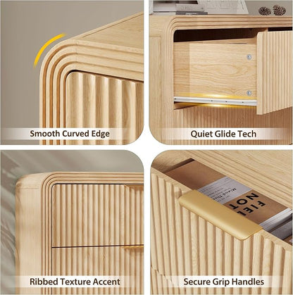 Decofy Fluted Drawers Dresser for Bedroom, Wood Dressers with Gold Handles, Modern Dressers with Wave Texture, Large Storage Chest of Drawers, Bedroom Dresser Organizer 47'' & 6 Drawers (Natural Oak)
