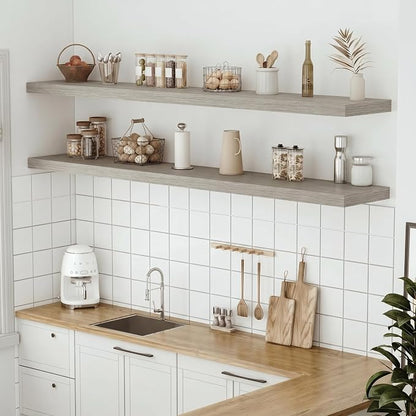 Vivelove 12 in Deep Floating Shelves for Wall, 60" x 12" x 2" Shelves for Room Wall Mounted, 2 Inch Thick Shelf for Bathroom Bedroom Kitchen Book Room, Modern Farmhouse Decor, Set of 1, Grey