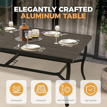 HAPPATIO Aluminum 9 Piece Patio Dining Sets, Outdoor Dining Set for 8, Patio Furniture Sets, 2 Swivel Dining Chairs, 6 Dining Chairs, Aluminum Furniture Set for Patio, Yard (Black)