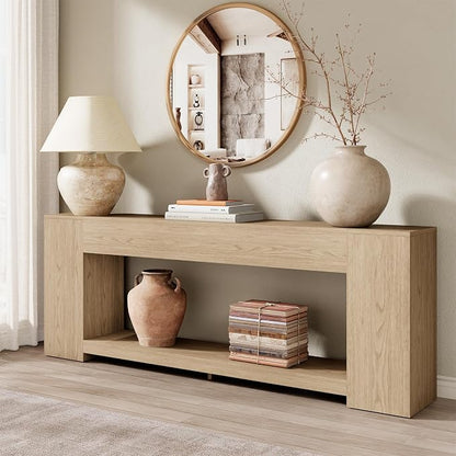 Epecoya Console Table for Entry Way with Storage 86 Inch, Extra Long Sofa Table Behind Couch for Living Room, Wooden Entryway Entrance Table with 2-Tier Shelves, Light Oak Brown