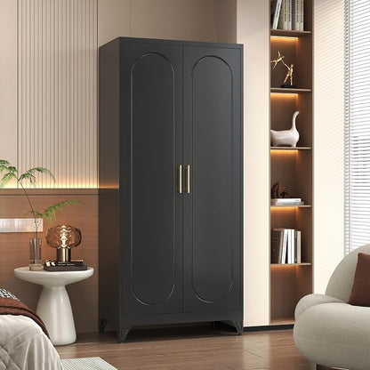 Polup Metal Armoire Wardrobe Closet with Doors and Shelves, 71" Tall Wardrobe Closet with Hanging Rod, Freestanding Clothes Cabinets, Steel Wardrobes for Bedroom, Home Office, Employee, Black