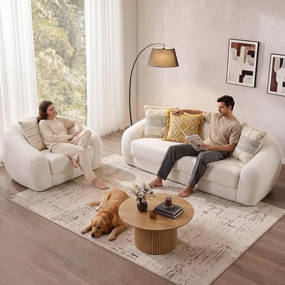 SICOTAS 49.9" Curved Convertible Sofa Couch Bed for Living Room Futon Cloud Boneless Sleeper Chair Pull Out Floor Couch with Deep Seat Single Sofa Foam Lounger No Assembly for Bedroom Apartment, White