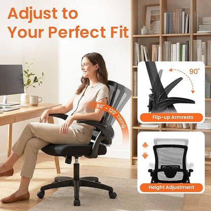 NEO Chair Mesh High Back Chair Home Office Ergonomic Computer Adjustable Height Desk Chair with Lumbar Support Padded Flip-up Armrest Swivel Executive Chair (Mesh Black)