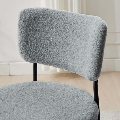 Boucle Dining Chairs Set of 8, Grey Mid Century Modern Kitchen Dining Room Chairs with Curved Backrest and Metal Frame, Round Upholstered Dining Chairs for Kitchen, Living Room