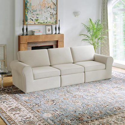 Novilla 108" Modular Sectional Sofa, Modular Sectional Couches for Living Room Bedroom, Chenille Removable Cover Cloud Couch Sectional with Smarts Coil® Support L-Shaped Couch(Beige, 3 Seater)