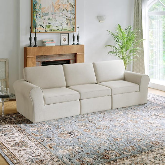 Novilla 108" Modular Sectional Sofa, Modular Sectional Couches for Living Room Bedroom, Chenille Removable Cover Cloud Couch Sectional with Smarts Coil® Support L-Shaped Couch(Beige, 3 Seater)