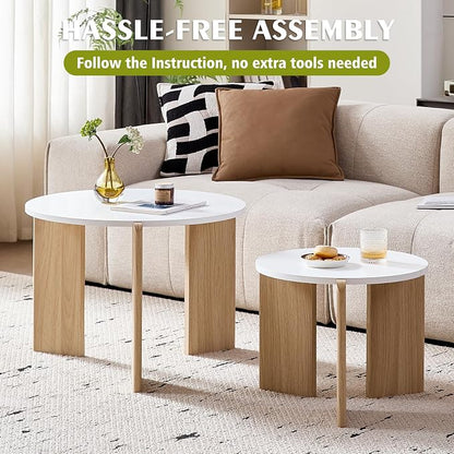 Round Nesting Coffee Table Set of 2 for Small Spaces | Modern style, suitable for living rooms, wooden