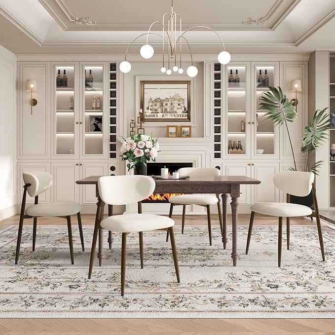MALOL Dining Chairs Set of 4, Curved Back Kitchen Room Chairs with Metal Legs and Anti Slip Pads, Upholstered Dining Chair for Home and Restaurant, Beige