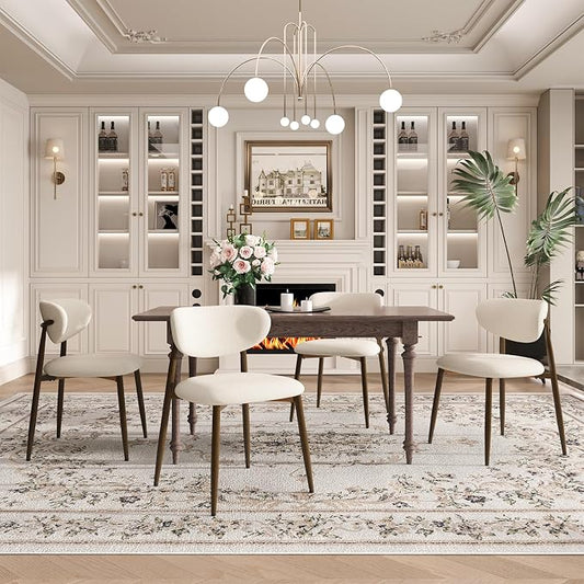 MALOL Dining Chairs Set of 4, Curved Back Kitchen Room Chairs with Metal Legs and Anti Slip Pads, Upholstered Dining Chair for Home and Restaurant, Beige
