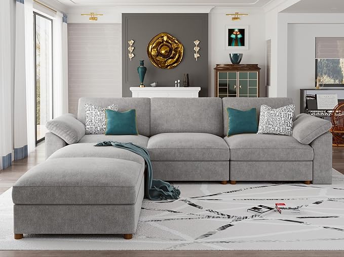 EASE MOOSE Sectional Modular Sofa,Modern Comfty U Shape Sectional Deep Seat Couch,Grey Modular Cloud Couch,Removable and Washable