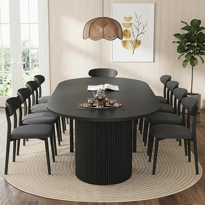 weselon 42"-120" Extendable Dining Table for 4-14, Expandable Oval Dining Room Table with Fluted Pedestal Base & Reinforced Metal Support Leg, Extra Large Modern Kitchen Table (Black)