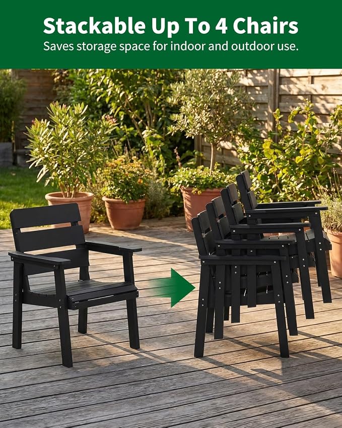 7-Piece Outdoor Dining Set, All-Weather HIPS Patio Table & Chairs for 6, Outdoor Furniture with Umbrella Hole, Ideal for Garden, Poolside, Backyard, Deck, Black