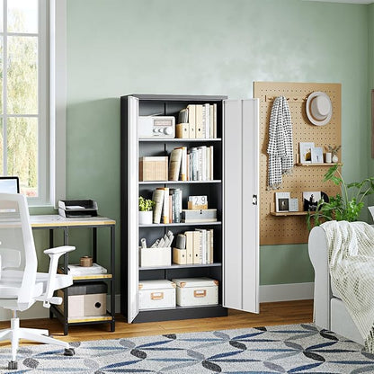 Letaya Metal Garage Storage Cabinets with Lock Door and Adjustable Shelves, Steel Tool Cabinets for Home,Office,Warehouse Organisieren (Gery White, 71" H)
