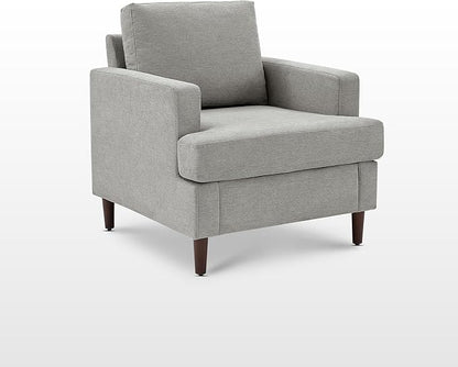Weture Mid-Century Accent Chair,Modern Linen Fabric Armchair for Living Room,Comfy Upholstered Reading Accent Chairs for Bedroom,Single Sofa Chair with Wood Legs (Light Grey, 2 Pack)