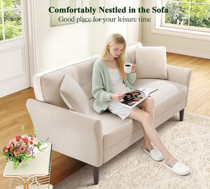 Loveseat Sofa, 69" Love Seat Couches, Comfy Velvet Small Couches for Small Spaces with 2 Pillows, Tool-Free Setup Sofas & Couches, 700lb Load Sofas for Living Room, Mini Couch for Bedroom, White Couch