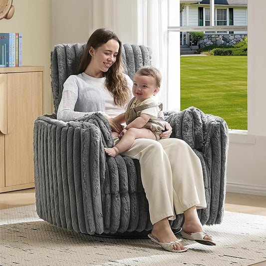Jocisland Power Recliner Nursery Chair for Adults, Electric Swivel Rocking Glider with USB & Type-C Charge, Plush Corduroy Armchair with 2 Pillows, Cozy Reclining Sofa for Living Room, Bedroom, Grey