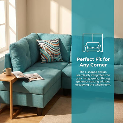 L-Shaped Sectional Sofa, Modern 4-Seat Couch with Left Facing Chaise, Sectional Couch for Living Room, Apartment, Office, Blue