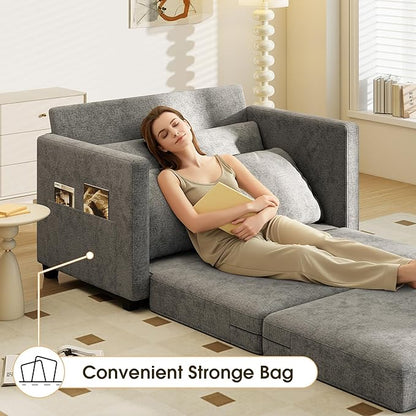 Myroyalsit 51" Convertible Sofa Bed, 2 in1 Folding Sofa Bed, Loveseat Sleeper Sofa for Small Spaces, Fold Out Floor Couch with 2 Pillows for Apartment, Living Room & Guest Room, Grey Chenille Fabric