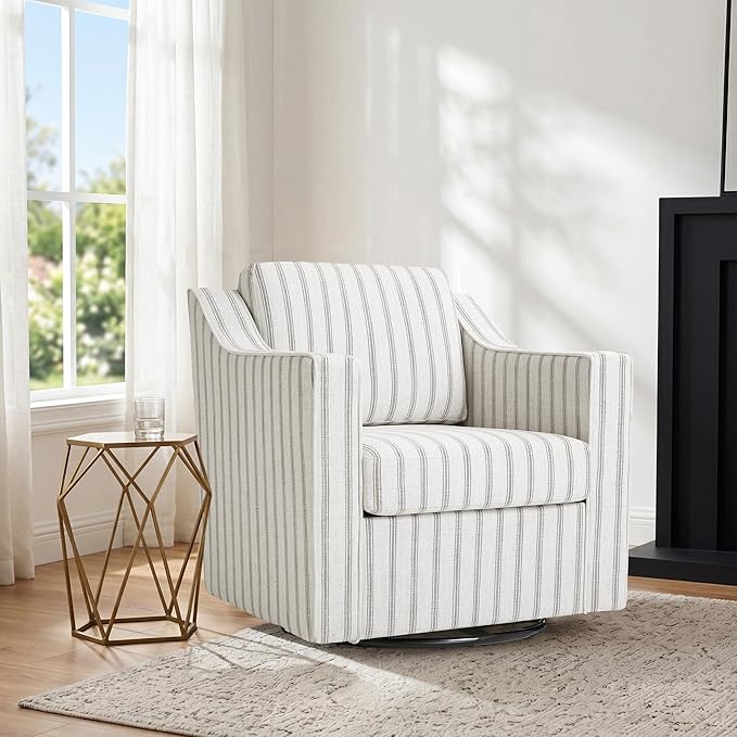 Swivel Accent Chair, Modern Round Barrel Arm Chair for Living Room, Bedroom, Comfy Club Reading Chairs for Adults (Pinstripe Grey, Set of 1)