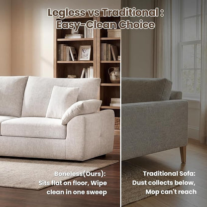 90" Boneless Loveseat Sofa, Polyester Fabric 2-Seater Couch with 4 Pillows, No Assembly Required, Soft High Density Foam Cushion, Rectangular Track Arm Sofa for Living Room Bedroom Apartment (Beige)