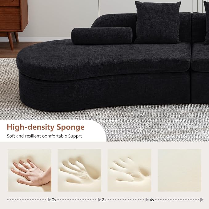 AVZEAR Curved Modular Sectional Sofa, Chenille Upholstered Cloud 1 Seater Couch for Living Room, No Assembly Modern Love Seat Sofa with 1 Bolster Pillows & 1 Square Pillows, High-Density Foam, Black