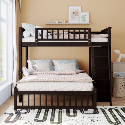 Ball & Cast Wooden Twin Over Full Bunk Bed with 6 Drawers & Flexible Shelves,Bottom Bedframe W/Wheel,Easy Assembly,Space Saving,Versatile Storage Furniture for Boy Girl Teen Compact Bedroom,Espresso