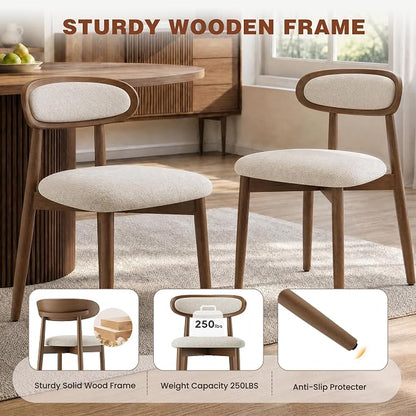 Wooden Dining Chairs Set of 4, Modern Fabric Upholstered Dining Room Chair, Kitchen Side Chairs, Farmhouse Dinner Chair with Curved Back for Kitchen, Beige