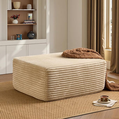 ovios 37" Plush Corduroy Ottoman, Upholstered Cloud Ottoman for Boneless Couch in a Box, Modular Sectional Couches for Living Room Bedroom, Compressed Memory Foam, No Assembly Require, Beige